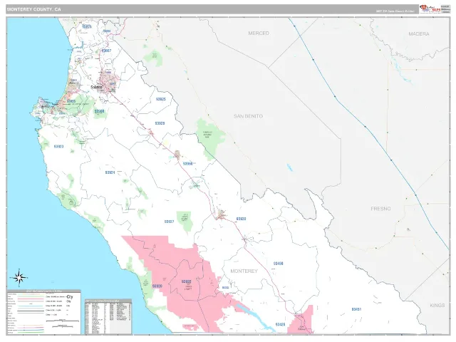 Monterey County, CA ZIP Code Wall Map, Classic style