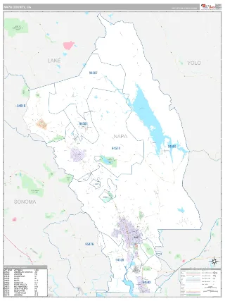 Napa County, CA Classic style ZIP Code wall map