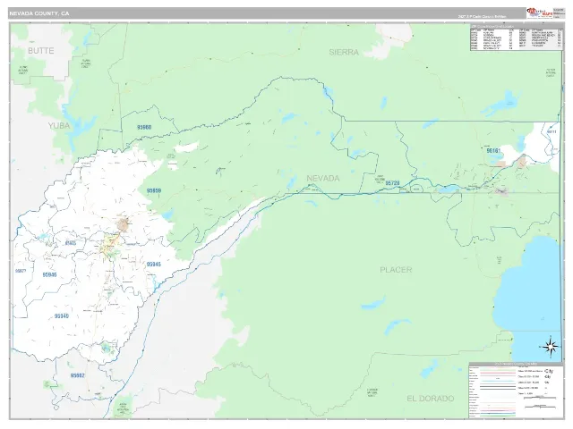 Nevada County, CA ZIP Code Wall Map, Classic style