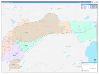 Nevada County, CA ColorCast style ZIP Code wall map