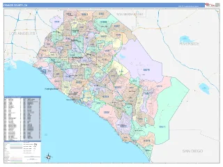 Orange County, CA ColorCast style ZIP Code wall map