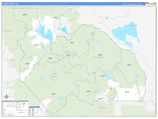 Plumas County, CA ZIP Code Wall Map, Business Reference style