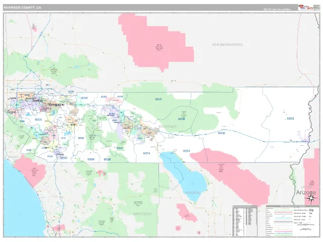 Riverside County, CA ZIP Code Wall Map, Classic style