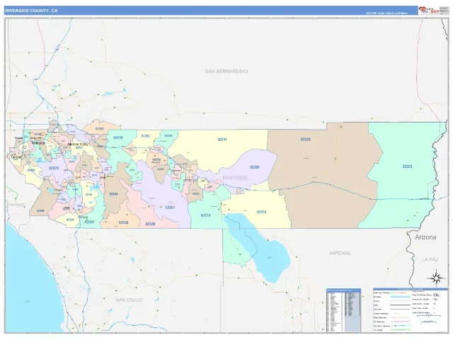 Riverside County, CA ZIP Code Wall Map, ColorCast style