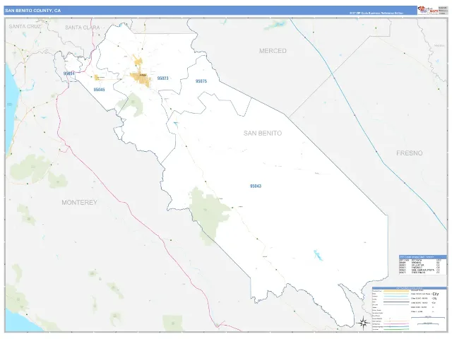 San Benito County, CA ZIP Code Wall Map, Business Reference style