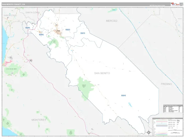 San Benito County, CA ZIP Code Wall Map, Classic style