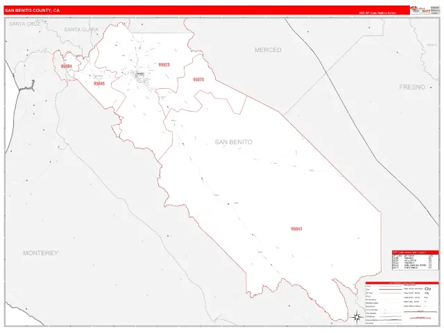 San Benito County, CA ZIP Code Wall Map, RedLine style