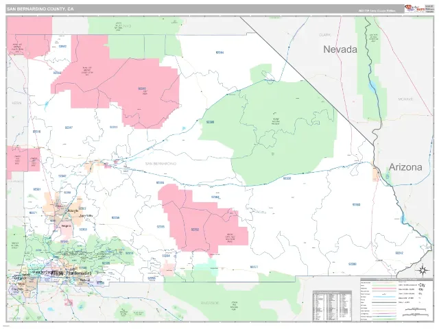 San Bernardino County, CA ZIP Code Wall Map, Classic style