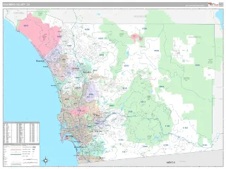 San Diego County, CA Classic style ZIP Code wall map