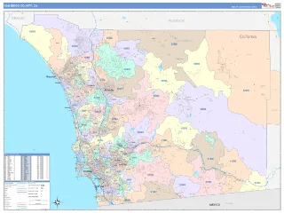 San Diego County, CA ColorCast style ZIP Code wall map