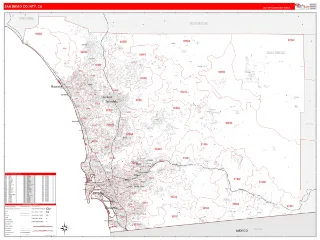 San Diego County, CA RedLine style ZIP Code wall map