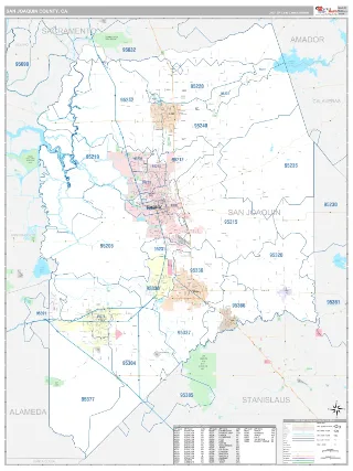 San Joaquin County, CA Classic style ZIP Code wall map