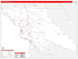San Luis Obispo County, CA RedLine style ZIP Code wall map