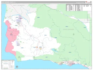 Santa Barbara County, CA Classic style ZIP Code wall map