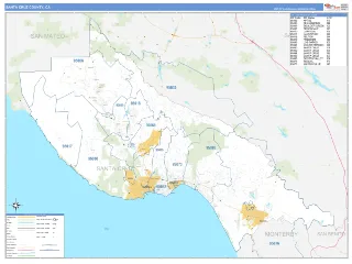 Santa Cruz County, CA Business Reference style ZIP Code wall map