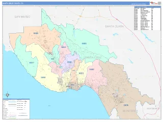 Santa Cruz County, CA ColorCast style ZIP Code wall map