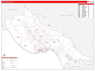 Santa Cruz County, CA RedLine style ZIP Code wall map
