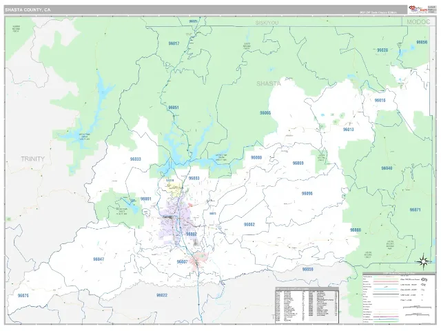 Shasta County, CA ZIP Code Wall Map, Classic style