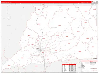 Shasta County, CA RedLine style ZIP Code wall map