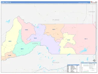 Sierra County, CA ColorCast style ZIP Code wall map