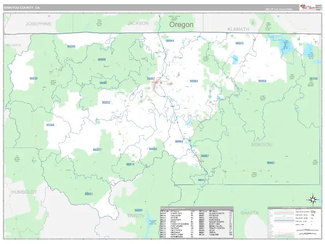 Siskiyou County, CA ZIP Code Wall Map, Classic style