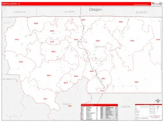 Siskiyou County, CA RedLine style ZIP Code wall map