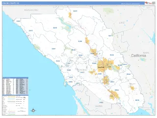 Sonoma County, CA Business Reference style ZIP Code wall map