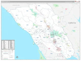 Sonoma County, CA Classic style ZIP Code wall map