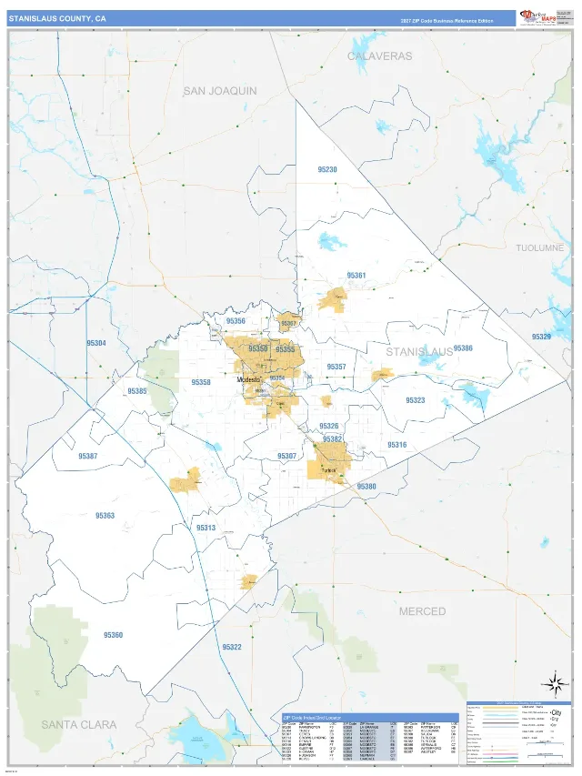 Stanislaus County, CA ZIP Code Wall Map, Business Reference style