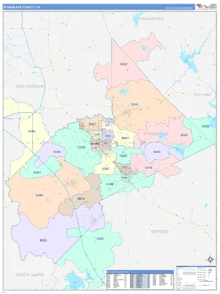 Stanislaus County, CA ColorCast style ZIP Code wall map