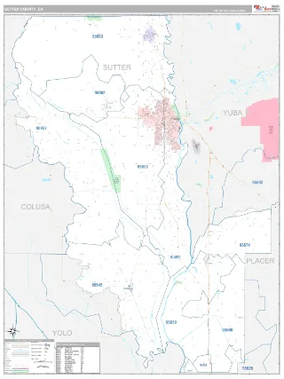 Sutter County, CA Classic style ZIP Code wall map