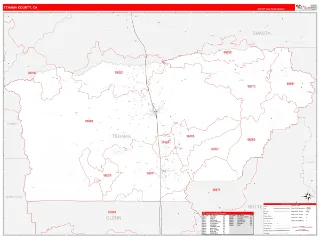 Tehama County, CA RedLine style ZIP Code wall map