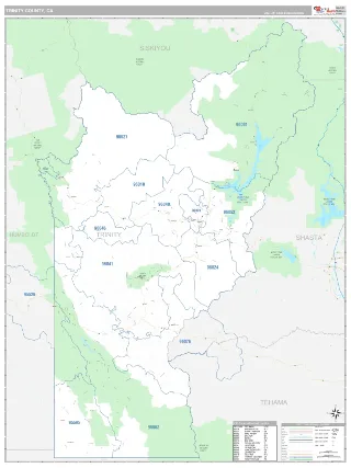 Trinity County, CA Classic style ZIP Code wall map