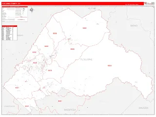 Tuolumne County, CA RedLine style ZIP Code wall map