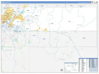 Adams County, CO Business Reference style ZIP Code wall map