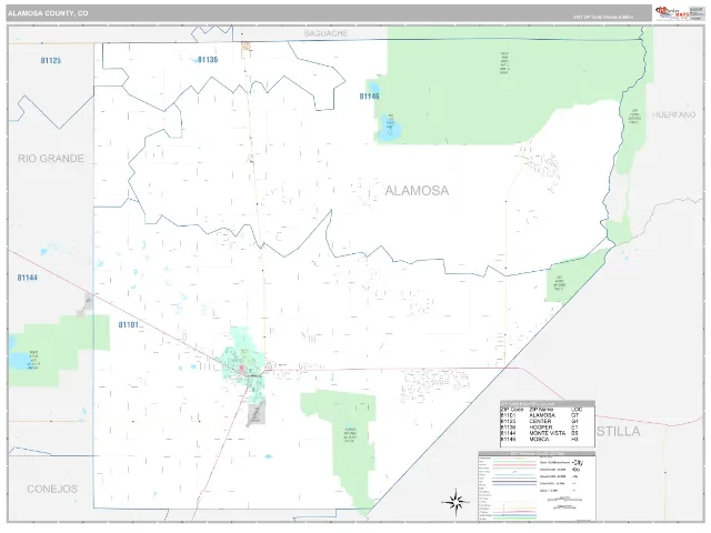 Alamosa County, CO ZIP Code Wall Map, Classic style