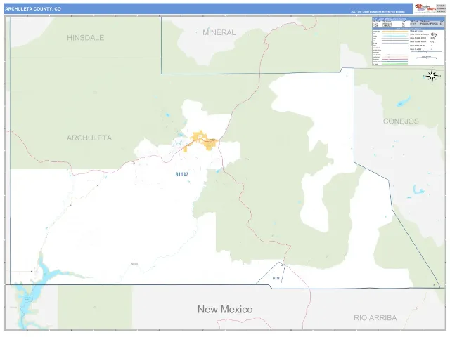 Archuleta County, CO ZIP Code Wall Map, Business Reference style