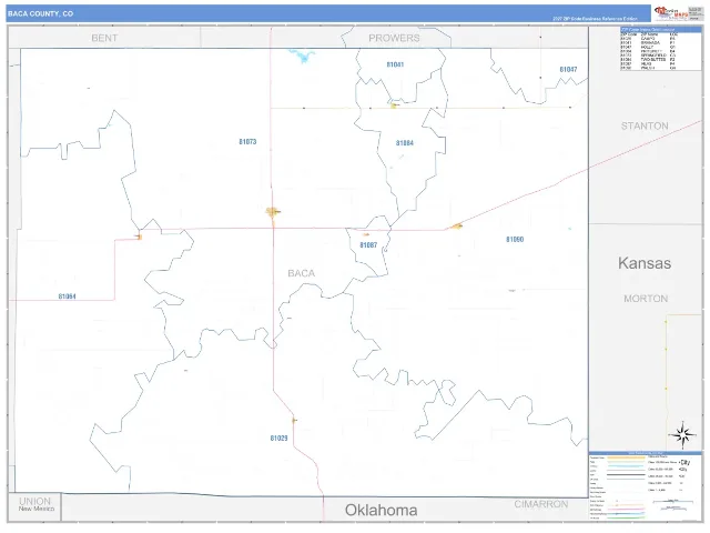 Baca County, CO ZIP Code Wall Map, Business Reference style