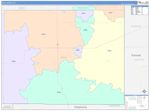 Baca County, CO ZIP Code Wall Map, ColorCast style