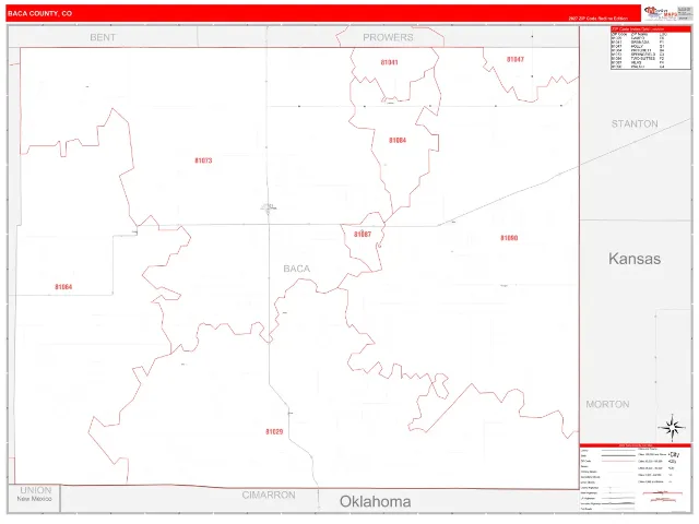 Baca County, CO ZIP Code Wall Map, RedLine style