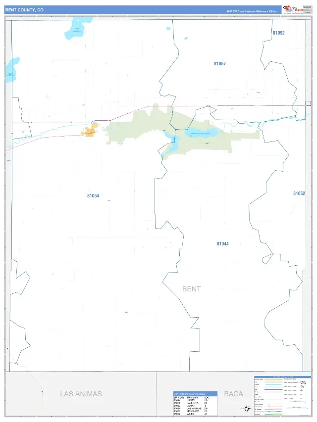 Bent County, CO ZIP Code Wall Map, Business Reference style