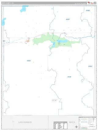 Bent County, CO Classic style ZIP Code wall map
