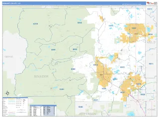 Boulder County, CO Business Reference style ZIP Code wall map
