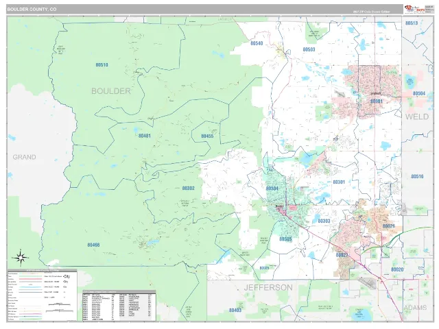 Boulder County, CO ZIP Code Wall Map, Classic style
