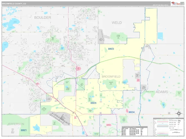 Broomfield County, CO ZIP Code Wall Map, Classic style