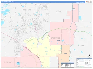 Broomfield County, CO ColorCast style ZIP Code wall map