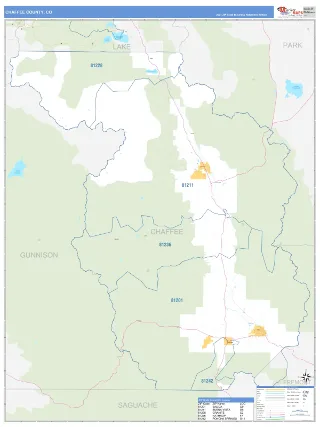 Chaffee County, CO Business Reference style ZIP Code wall map
