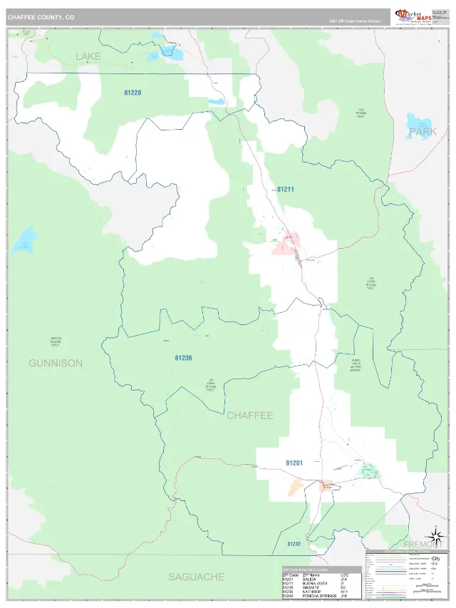 Chaffee County, CO ZIP Code Wall Map, Classic style