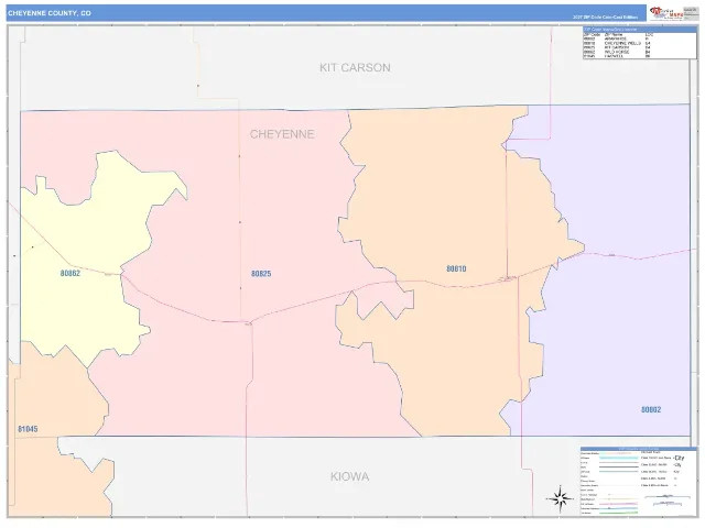 Cheyenne County, CO ZIP Code Wall Map, ColorCast style