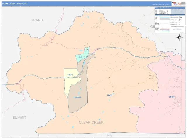 Clear Creek County, CO ZIP Code Wall Map, ColorCast style